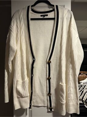 Love Tree Cream Cardigan with Black Trim